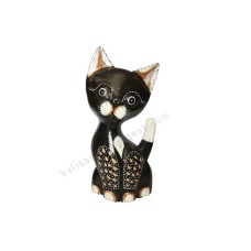 Wooden Dwarf Cat Black Brown Carved 25 cm