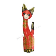 Wooden Cat Painted Red Black Gold 50 cm