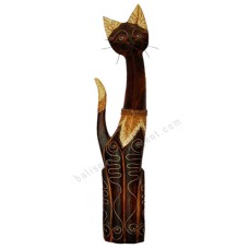 Wooden Cat Mustache Antique Brown 100 cm