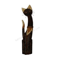 Wooden Cat Mustache Antique Brown 80 cm