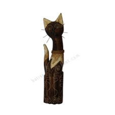 Wooden Cat Mustache Antique Brown 60 cm