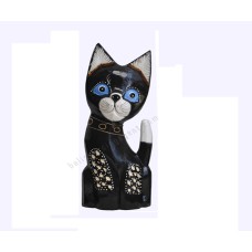 Wooden Dwarf Cat Black Carved White 30 cm