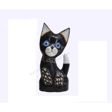 Wooden Dwarf Cat Black Carved White 25 cm