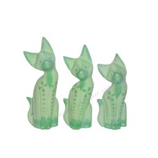 Wooden Cat Light Green Painted Flower Set of 3