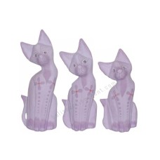 Wooden Cat Light Purple Painted Flower Set of 3