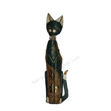 Wooden Cat Green Painted Gold Springs Neck 80 cm