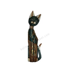 Wooden Cat Green Painted Gold Springs Neck 60 cm