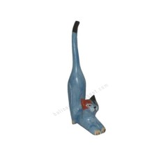 Wooden Mini Cat Stretching Blue Black Brown Ears 25 cm