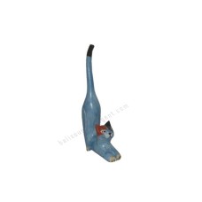 Wooden Mini Cat Stretching Blue Black Brown Ears 20 cm