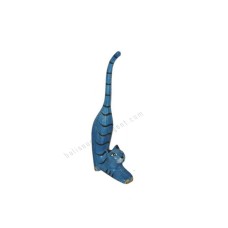 Wooden Mini Cat Stretching Blue Black Stripes 20 cm