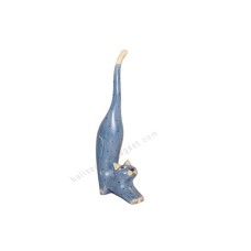 Wooden Mini Cat Stretching Grey Blue Dots 20 cm