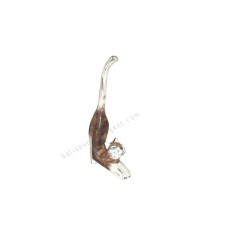 Wooden Mini Cat Stretching Brown White Wash 10 cm