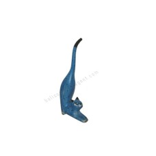 Wooden Mini Cat Stretching Blue Dots Black Ears 10 cm