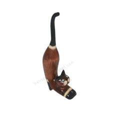 Wooden Mini Cat Stretching Brown Black White 25 cm