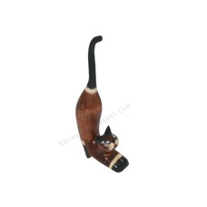 Wooden Mini Cat Stretching Brown Black White 20 cm