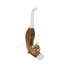 Wooden Mini Cat Stretching Brown White 25 cm