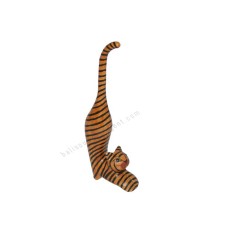 Wooden Mini Cat Stretching Brown Black Stripes 20 cm