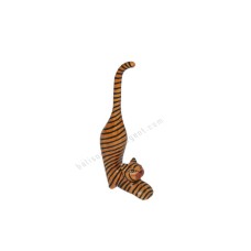 Wooden Mini Cat Stretching Brown Black Stripes 10 cm