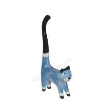 Wooden Mini Cat Long Tail Blue Black White 20 cm