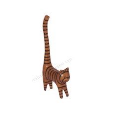 Wooden Mini Cat Long Tail Brown Black Stripes 20 cm