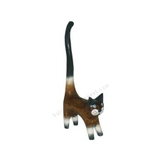 Wooden Mini Cat Long Tail Brown White Black 20 cm