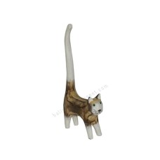 Wooden Mini Cat Long Tail Brown Burnt White 20 cm