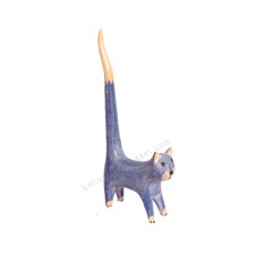 Wooden Mini Cat Long Tail Light Blue Cream 20 cm