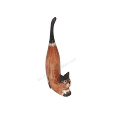 Wooden Mini Cat Squatting Ring Holder Brown Black 10 cm