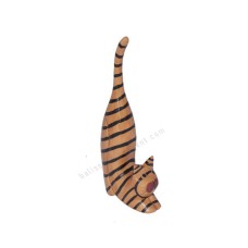 Wooden Mini Cat Squatting Ring Holder Brown Stripes 10 cm