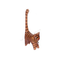 Wooden Mini Cat Ring Holder Brown Black Stripes 10 cm