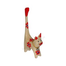 Wooden Mini Cat Ring Holder Red Flowers 10 cm