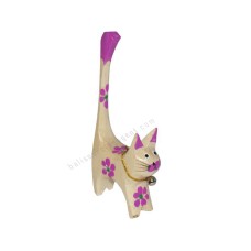 Wooden Mini Cat Ring Holder Purple Flowers 10 cm