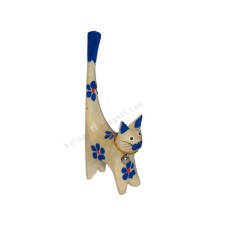 Wooden Mini Cat Ring Holder Blue Flowers 10 cm