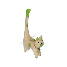 Wooden Mini Cat Ring Holder Green Flowers 10 cm