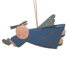 Wooden Hanging Flying Blue Angel Ornament 17 cm