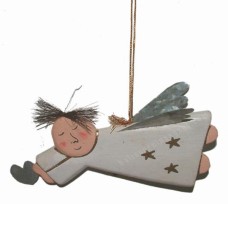 Wooden Hanging Flying White Angel Ornament 17 cm