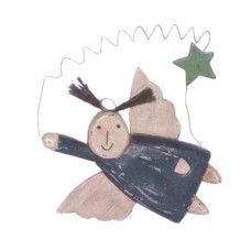 Wooden Blue Flying Angel Ornament 15 cm