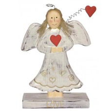 Wooden White Wash Angel Love On Base 21 cm