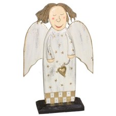 Wooden Angel White Wash On Base 30 cm