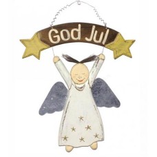 Wooden White Angel Gol Jul Ornament 23 cm