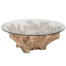 Teak Root Coffee Table Glass Top