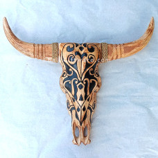 Wooden Brown Black Cow Head Large