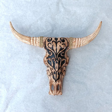 Wooden Brown Black Cow Head Small