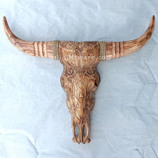 Wooden Large Cow Head Natural Brown