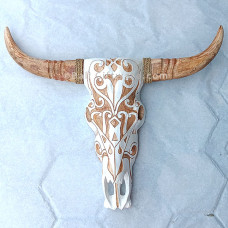 Wooden Natural White Cow Head Large 