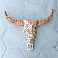 Wooden Natural White Cow Head Small