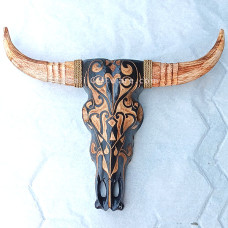 Wooden Large Brown Black Cow Head