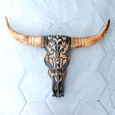 Wooden Medium Brown Black Cow Head