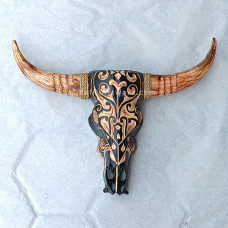 Wooden Small Brown Black Cow Head