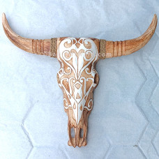 Wooden Large Cow Head Natural White